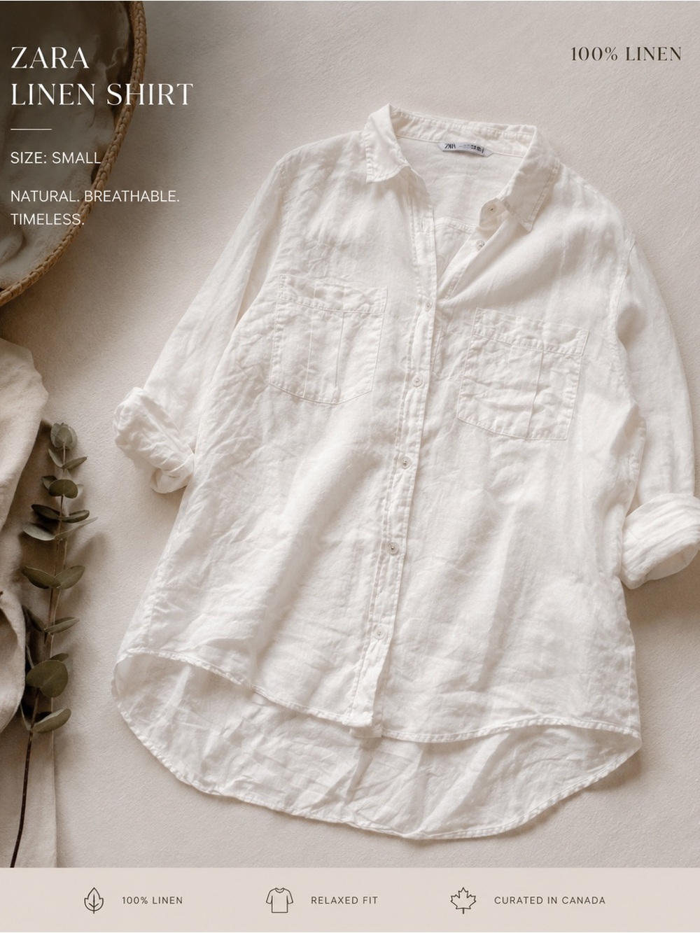 Zara White Linen Button-Down Shirt